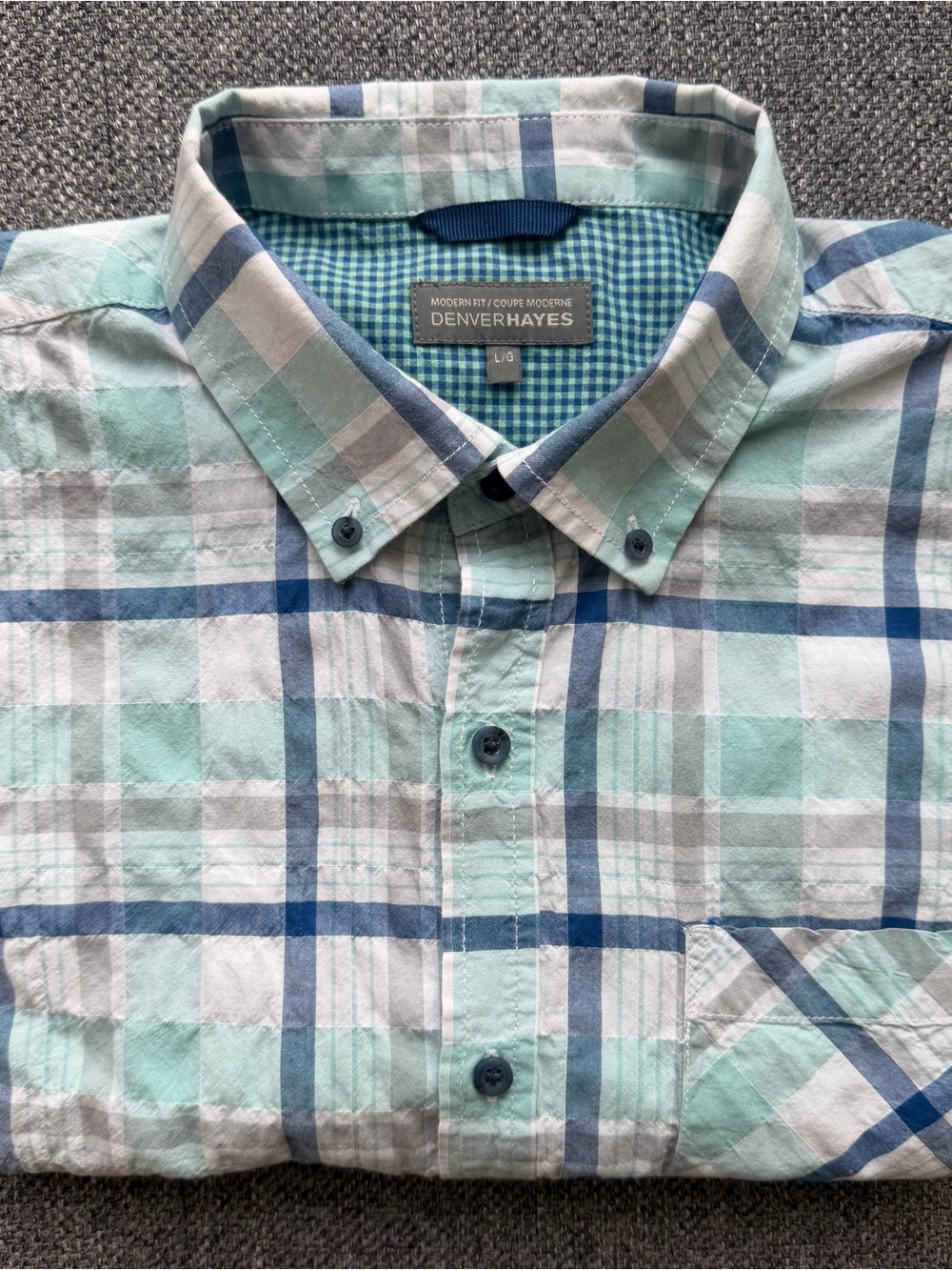 Denver Hayes Mint Green & Blue Plaid Button-Down Shirt